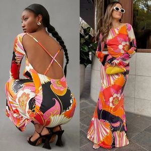 Ronny Kobo Zella Maxi Dress Floral Long Sleeve with Cut Outs